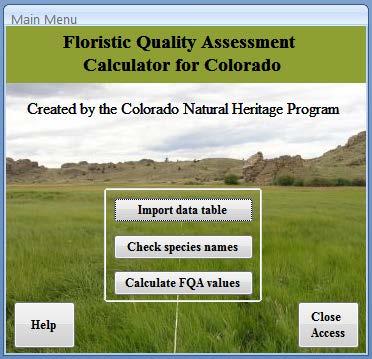 Gettig Started The FQA Calculator is a Microsoft Access database ad has bee tested uder Access versios 2007 ad 2010.