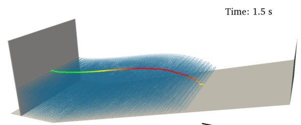 Figure 12-17. Different instants of the CaseWavemaker simulation. Colour represents wave elevation.