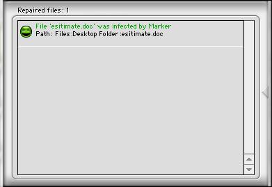 Chapter 5 VirusBarrier Functions Damaged Files If any damaged files are found, the VirusBarrier Log drawer will open.