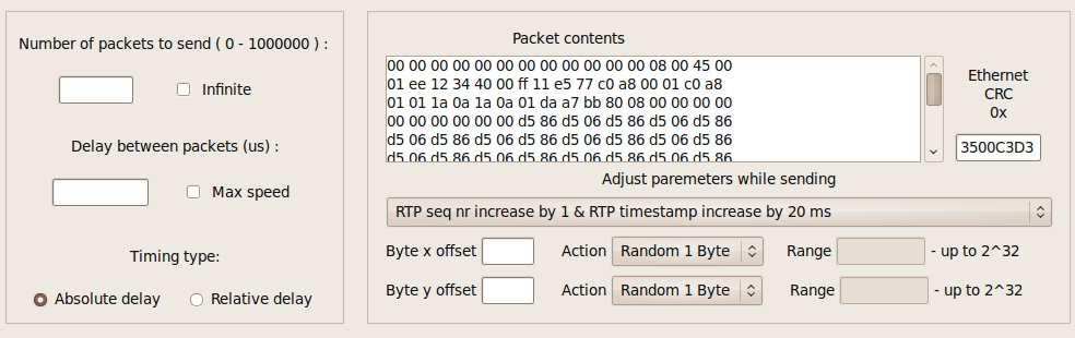 Figure 11: Screenshot from the software packeth: RTP Interface The other essential feature of this tool that is necessary for our testing is the ability to