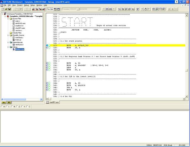 Chapter 4 Monitor Debugger Double click on Monitor.sup in folder Debug of project window to start the debug session.