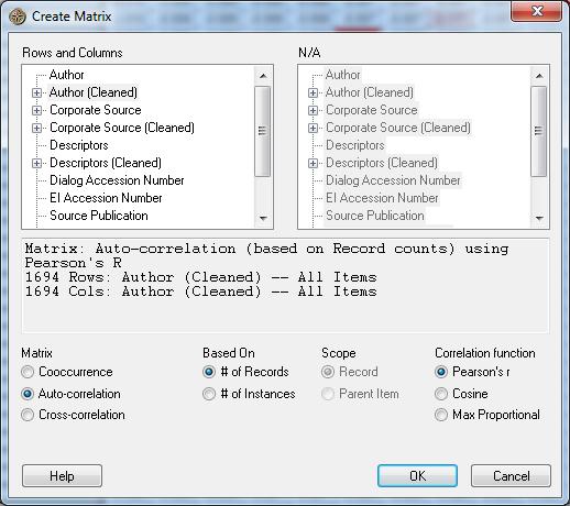 Creating an Auto-Correlation Matrix 1. Open the Create Matrix dialog box by selecting Sheets and Add Matrix from the Main Menu. or Click the Create Matrix button or press Ctrl+M on the keyboard.