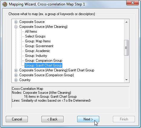 5. Select the group you created for this map. Clicking on the field name selects All Items as the default.