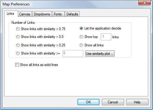 Changing preferences for Map Display The Map Display Preferences dialog box is accessed by right-clicking the mouse in the Map area, and selecting Edit Preferences Under the Links tab: Number of