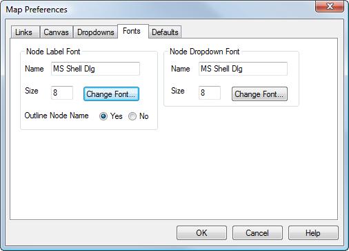 Under the Fonts tab: Node Label Font The text font for the primary name of the nodes. To change, click the Change Font button.