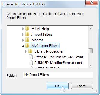 Program Files\VantagePoint\Import Filters folder, you will see a Browse For Files or Folder dialog box, where you specify the location of your database import filter.