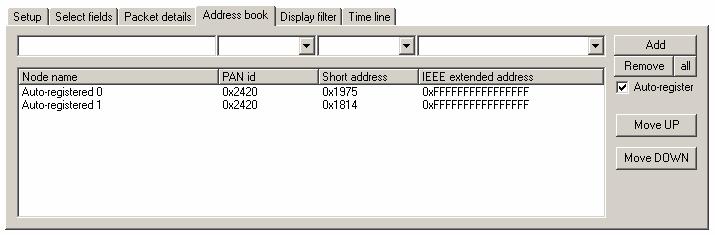 2.5 Address book Packet Sniffer The address book contains all known Node addresses from the most recent session.