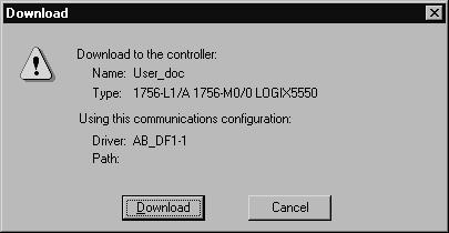 Using Software Configuration Tags A-15 RSLogix 5000 verifies the download process with this pop-up screen. Click here to download new data This completes the download process.