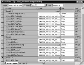 A-16 Using Software Configuration Tags 1756-OA8D The set of tags associated with a 1756-OA8D module that was configured using Full Diagnostics Output Data for its Communications Format is shown below.