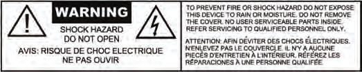 IN2 Safety Declarations CAUTION: For protection against electric shock, do not remove the cover. No user serviceable parts inside.