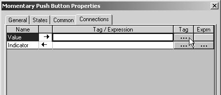 These properties are set up through the Common tab in the Properties dialog box. Connections Tab Define the connections to the Tag Database on this tab.