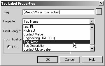 5-46 Tag Label Use label objects to display information about a tag's properties at run time.