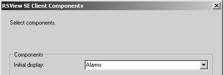 6-29 Select your application. Click Next. Select the Alarms graphic as the initial display. Click Next. Accept the defaults for the next two dialog boxes.