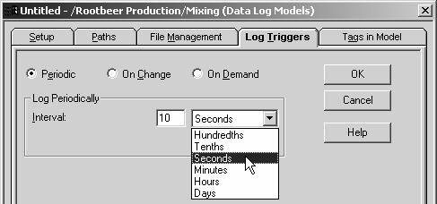 8-8 Log Triggers Tab Configure how often to collect data. Periodic specify the rate to collect all the tag data.