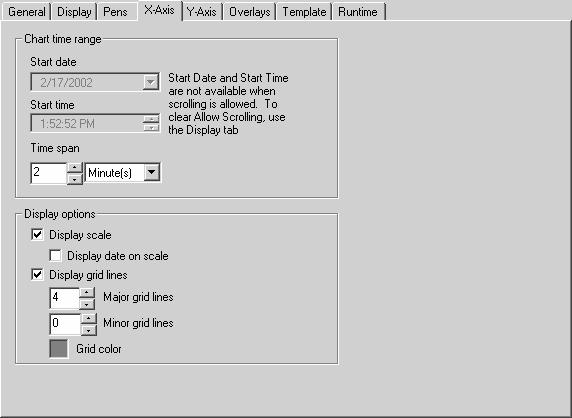 9-8 X-Axis Tab Use the TrendX properties - X-Axis tab to set up the run time chart's horizontal axis.