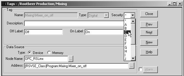 12-8 Securing HMI Tags Every tag in the HMI Tag Database Editor may be assigned a security code. If the logged in user does not have access to the code, the tag may be read, but not written to.
