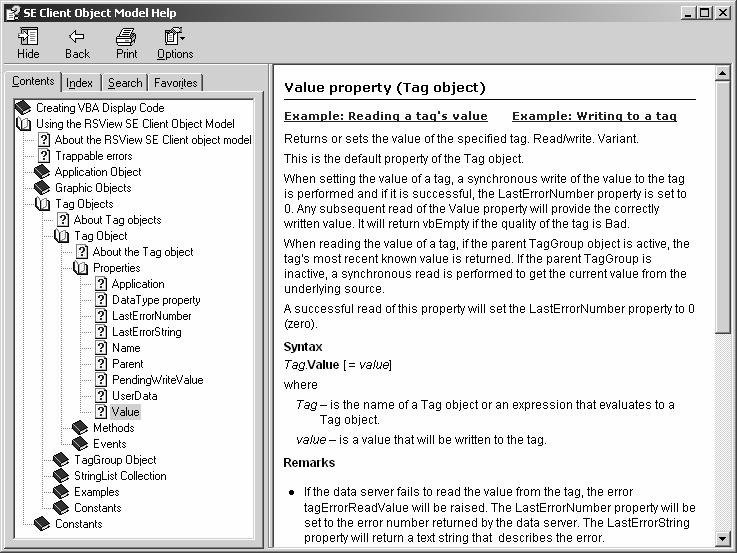 13-4 Learning about the object model The RSView Studio Help system has information on the Object