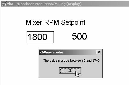 13-11 3. Test the code Test the display back in RSView Studio. Enter values in the numeric input. Return to the VBA editor if the code fails.
