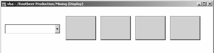 13-12 Use the same VBA graphic from the last exercise. Add four RSView Buttons. Do not configure these.