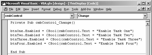 Change event (the default) of the ComboBox object.