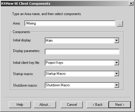 14-5 Client Components For a distributed application, type the name of the area the components are stored in, or click the browse button to open the Area browser and choose one.