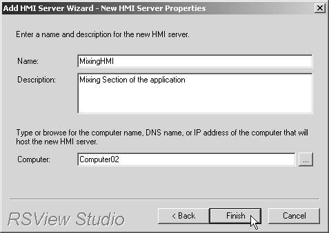 14-24 Name the new HMI server MixingHMI, and keep it on the same computer (B).