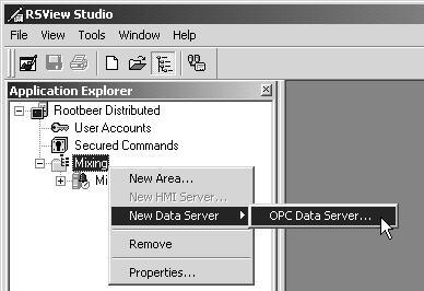 14-25 Right-click on the Mixing Area and create a new OPC Data Server. Note: It is important that you create the Data Server inside the Area, not at the root of the application.