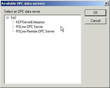 Associate the server with an OPC Server by browsing for
