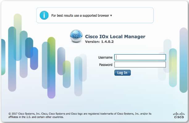 Deploying with Cisco IOx Local Manager Caveat: When working with the IOx Local Manager, the browser language must be set to English.