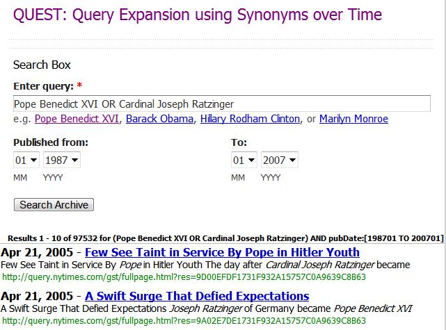 Query expansion 1. A user enters an entity as a query 2. The system retrieves synonyms wrt. the query 3.