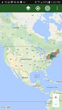 1. INTRODUCTION When Stream Map USA is launched, a map of North America opens showing your current location and a colored area highlighting the states covered.