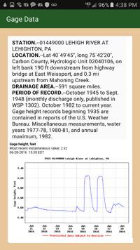 On the information window, tap the "Gauge Data" button to view the stream's current conditions.