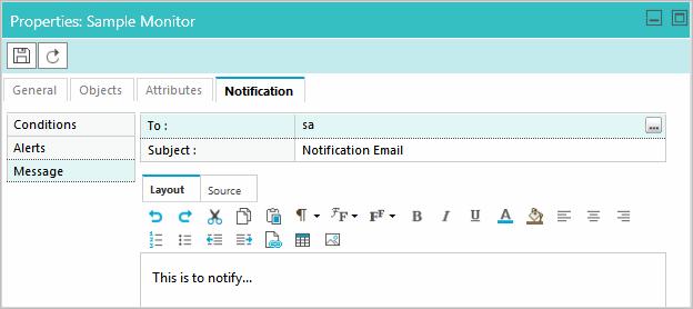 9. Lastly, on the Notification tab, in the Messages section, specify the following. The users to whom you want to send a message.