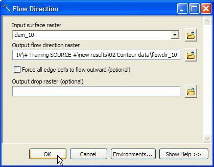 3) On Output flow direction raster combo box, click symbol, save the file into folder: Data source for training/02