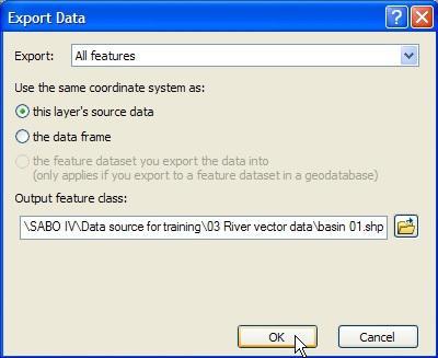 21) To make shapefile data based on this selection result, right click basin layer,