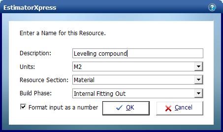 [35] Press the Add Row button. A dialog box pops up. [36] Enter Levelling compound into the Description input box.