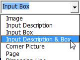[16] Select each of the other input boxes and descriptions in turn (or together by selecting Input Description & Box from the dropdown) and arrange them on the right hand side of the page.