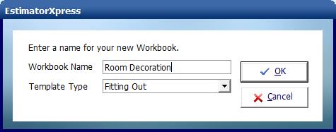 48 Creating the Room Decoration Workbook [2] To create a new Workbook, press the New Workbook button. A dialog box pops up asking you to enter a Name and Template Type for your new Workbook.