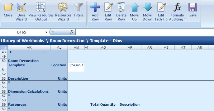 Creating the Room Decoration Workbook 49 As you can see, the Dimensions Section of the Worksheet is blank and contains no data.
