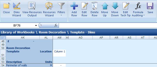 50 Creating the Room Decoration Workbook [7] Click on the asterisk (*) under Description. [8] Press Add Row button. A dialog box pops up. [9] Enter Perimeter of walls into the Description input box.