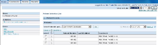 The RDC Home Tab is used to select the patient(s) and data that you wish to view on the RDC main spreadsheet.