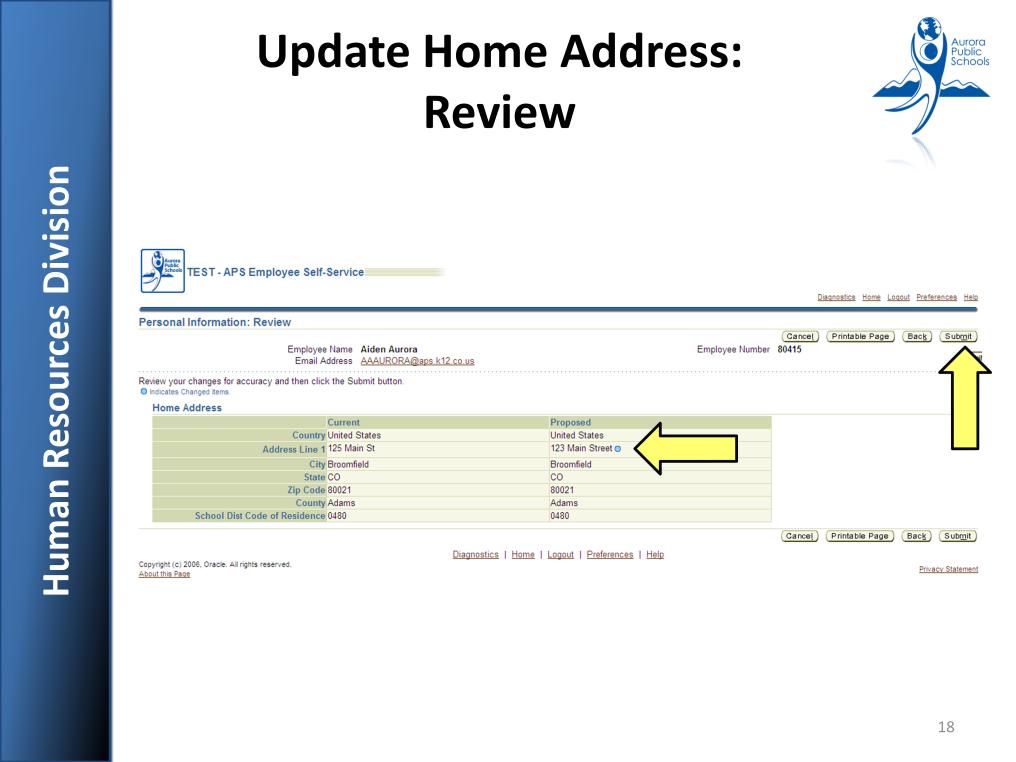 A Review Page will appear where you will see the Current and Proposed values for any changes you have entered. All changed values are indicated by the blue dot.