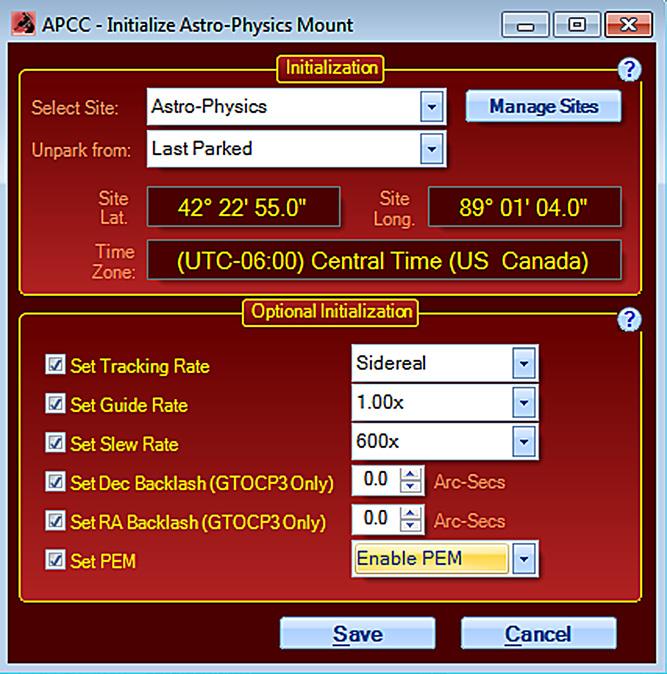 b) Once you have selected these Virtual COM ports, you will need to go to the AP V2 ASCOM driver and check the box APCC Virtual Port and change the selected Port to agree with your top Virtual port
