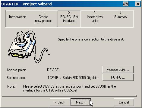Creating a drive object 5.3 Creating a drive project 4. Click on "Continue >".