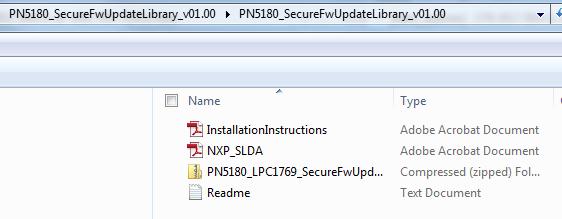 Before continuing, it is necessary to download the latest application package ( PN5180_SecureFwUpdateLibrary_v01.00.zip ) and extract it to an empty folder. Fig 18.