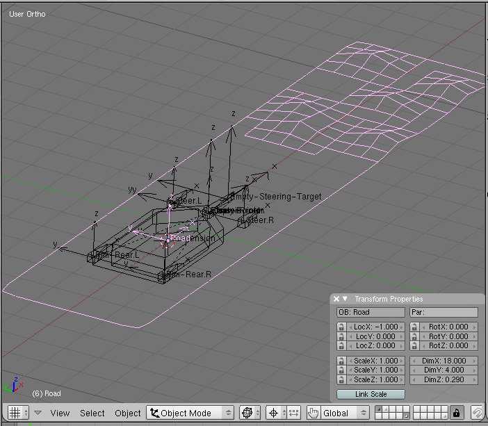 - Using the proportional edition tools, add some bumps on the area of this "Road" before the car rig.