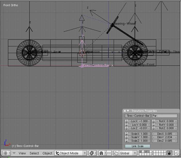 - In side view (related to the car rig), bring the bar at the height of the lower vertex layer of the