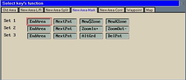 4. Keys New Area Mark Control menus for New Area Mark are used when you generate a new area by entering 3 or more points to form a polygon depicting the boundary of a survey area.