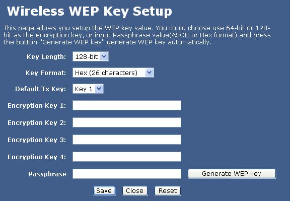 WEP If WEP is selected, users will have to Set WEP keys either manually or select to Use 802.1x Authentication to make the RADIUS server to issue the WEP key dynamically.