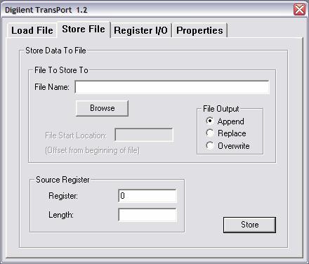 Choose a file to store the streaming data from the register.